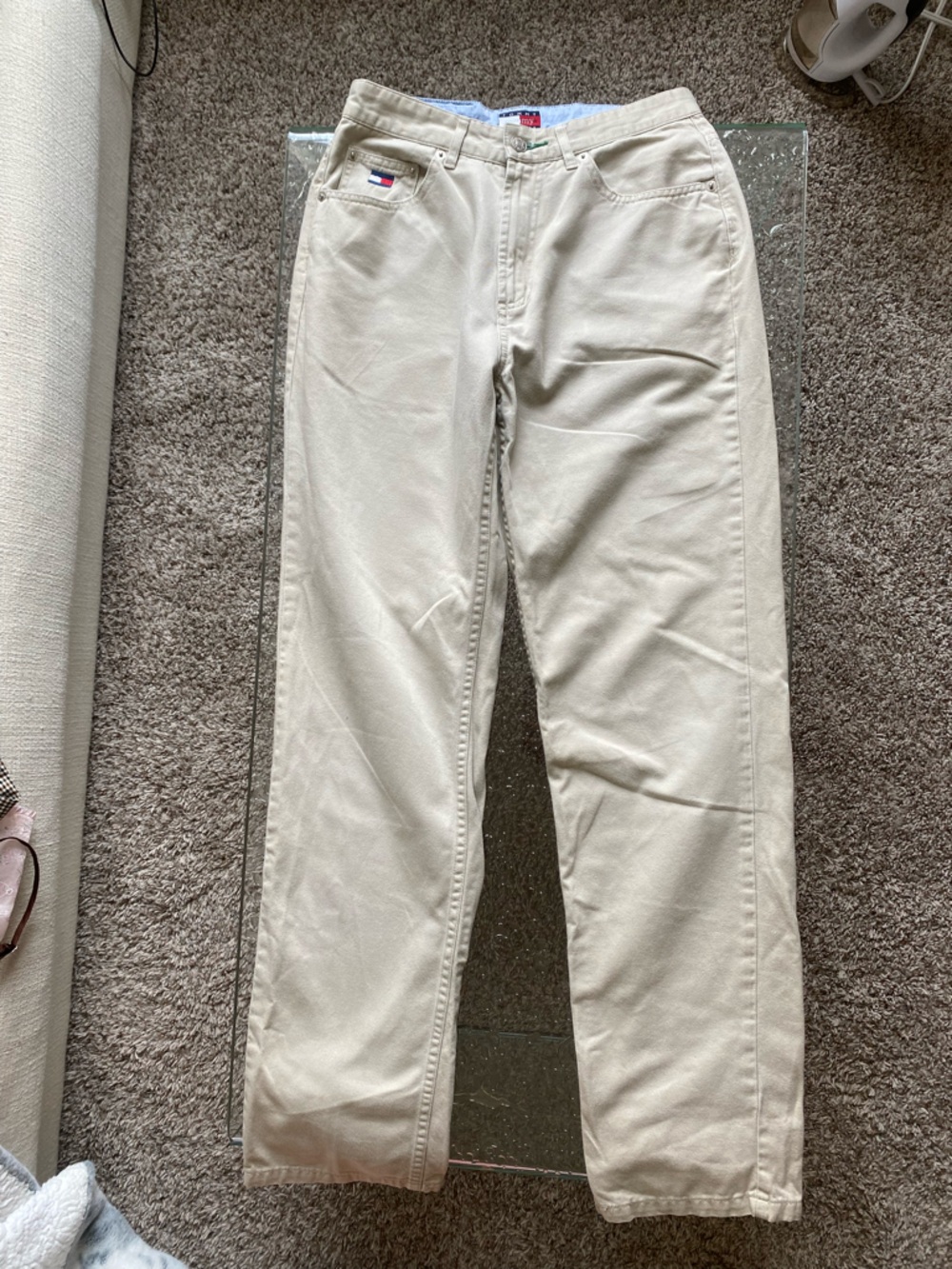Y2K Tommy Hilfiger Beige Khaki Pants with Logo Flag Details - Picture 6 of 7